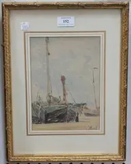 Jacob Maris, View of Beached Boats, watercolour