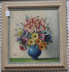 Flowers in a Blue Vase by Walter Taylor, oil on board, sold May 2016