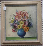 Walter Taylor, Flowers in a Blue Vase, oil on board