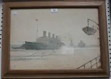 Arthur Henry Turner, Aquitania leads the Line, Canadian Troops arriving.... December 17th 1939, watercolour