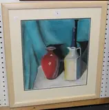 Ian Macfarlane, Still Life Study of a Jug and Vases on a Table, pastel