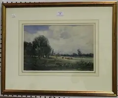 Robert Hume, River Landscape with Cows, watercolour
