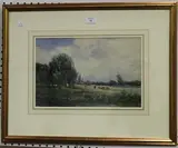 Robert Hume, River Landscape with Cows, watercolour