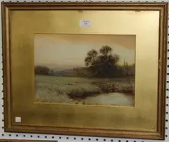 Albert Edward Bowers, Landscape with Sheep, watercolour