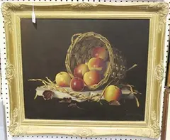 P.L. Steenhouwer, Still Life Study of an Overturned Basket of Apples, oil on canvas