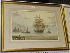 David C. Bell, View of Shipping close to a Harbour, watercolour