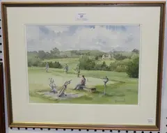 Michael R. Humphries, Golfers on a Sussex Course, watercolour