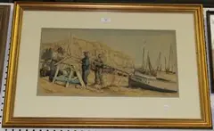 Anne Dorrien Smith, Fisherman mending Nets on the Beach, watercolour