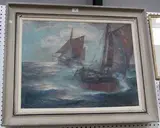 Franz Müller-Gossen, Fishing Boats at Sea, oil on canvas