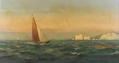 Stuart Beck, View of a Yacht and other Vessels sailing off the Needles, oil on canvas