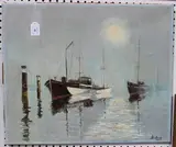 J.D. Hosea, Moored Boats, oil on canvas