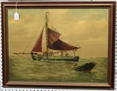 Frederick Harnack, Fishermen hauling in the Net, oil on board