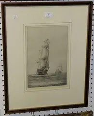 Rowland Langmaid, H.M.S. Victory & Temeraire, monochrome etching