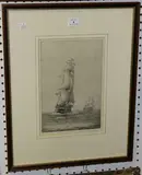 Rowland Langmaid, H.M.S. Victory & Temeraire, monochrome etching