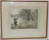 Henry Wilkinson, Gamekeeper shooting a Pheasant, colour etching