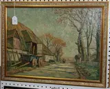 Henry Samuel Merritt, Downland View with Wagon and Sussex Barn, oil on canvas