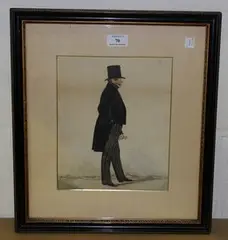 Richard Dighton, Portrait of a Gentleman standing in Profile, and Portrait of a Lady seated in Profile, a pair of watercolours with pencil