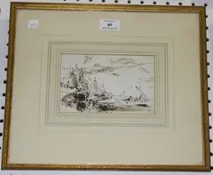 William Roxby Beverly, Coastal View, pen and ink
