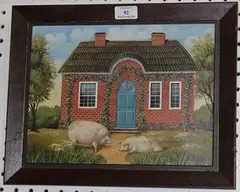 Sergei Bender, Two Pigs outside a Cottage, oil on panel