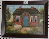 Sergei Bender, Two Pigs outside a Cottage, oil on panel