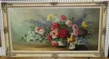 H.F. Borton, Still Life Study of Roses and other Flowers, oil on canvas