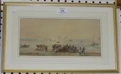 G. Wilson Lloyd, Coastal View with Fisherfolk bringing in the Catch, watercolour