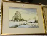 Paul Evans, Downland Farm, watercolour with gouache