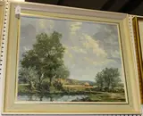 Richard Tearoe, Hay-making by a River, oil on canvas
