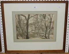 Ernest A. Sallis Benney, Preliminary Sketch for Saddlescombe, monochrome watercolour