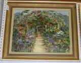 Joan Baker, Garden Path with Flowers and an Arbour, oil on canvas