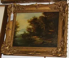 George Scott Keys, Figures on the Bank of a River, oil on panel