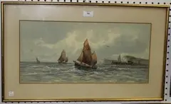 M. Goodman, Sailing Boats leaving Harbour, 1909, watercolour and gouache