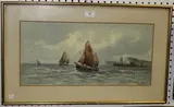 M. Goodman, Sailing Boats leaving Harbour, 1909, watercolour and gouache