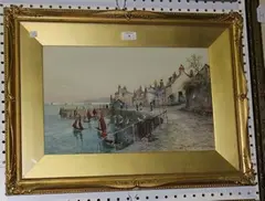 Joseph Hughes Clayton, Views of Cornish Harbour Villages, a pair of watercolours with gouache