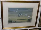 Vernon Ward, Swans in Flight, watercolour and gouache