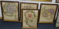 Anna Hankel, Stylized Flowers, four pencil and crayon drawings