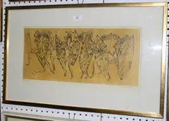 Dolf Rieser, Figures dancing with Shields, colour etching