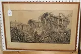 Frank Brangwyn, Gypsy Camp with Caravans, monochrome etching