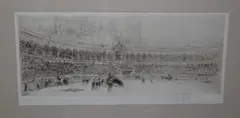 William Walcot, Interior of a Bull-fighting Arena, monochrome etching