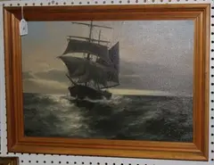 M. Selzlé, Sailing Vessel in Choppy Waters, oil on board