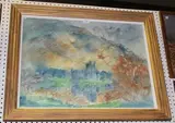 Andrew Brown, Kilchurn Castle, watercolour and crayon