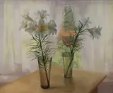 Gillian Whaite, White Lilies by a Window, oil on board