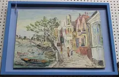 George Hann, Continental Street beside a River, oil on board