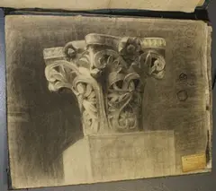 Renée Mourgue, Studies of Sculpture and Architectural Details, six charcoal drawings