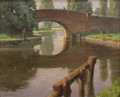 William Knight, Man fishing in a Canal, oil on canvas