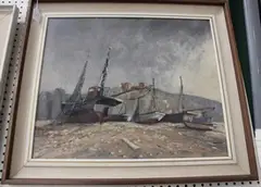 Frank Friend, Fishing Boats on a Beach, oil on canvas