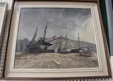 Frank Friend, Fishing Boats on a Beach, oil on canvas