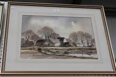 Isabel Castle, View of a River and Buildings, watercolour