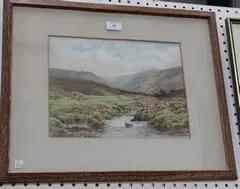Bertram Morrish, Moorland View with a Stone Bridge, watercolour
