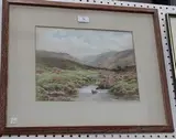 Bertram Morrish, Moorland View with a Stone Bridge, watercolour